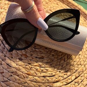 JIMMY CHOO Cat Eye Black & Gold Sunglasses With Rhinestones VIC/F/SK 0807|FQ 64